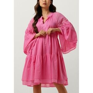 NEMA Resort Wear Ruza Mini Dress Medium Fuchsia Pink Tiered Boho